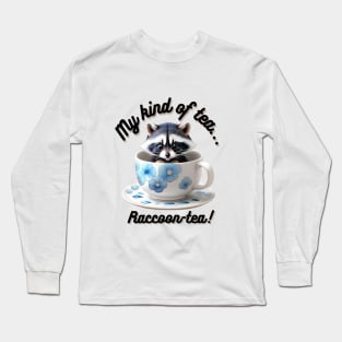 Cute Raccoon Blue Floral White Tea Cup And Saucer Long Sleeve T-Shirt